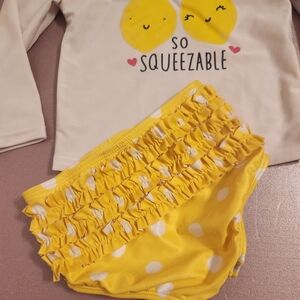 Gerber - Yellow and White Girls Ruffled Bottom Swim Suit